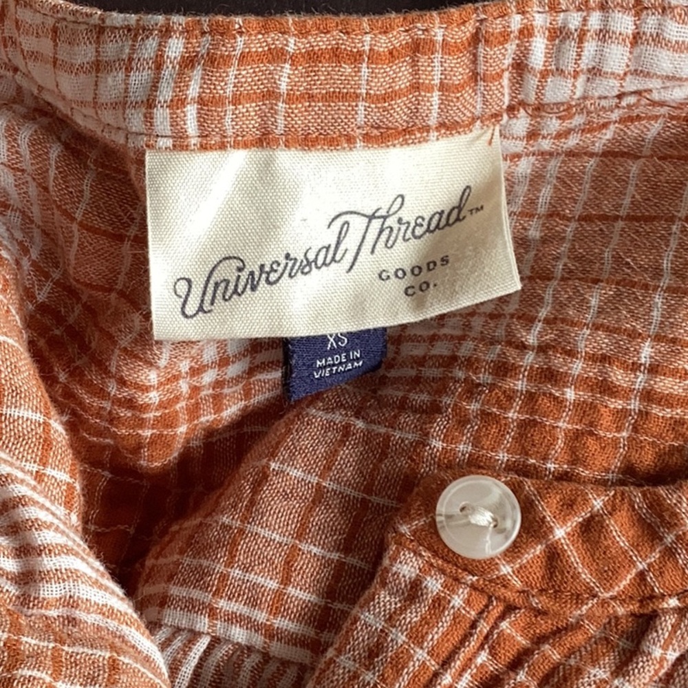 Universal Thread Rust Colored button front plaid cotton gauze shirt size xsmall - Picture 7 of 10